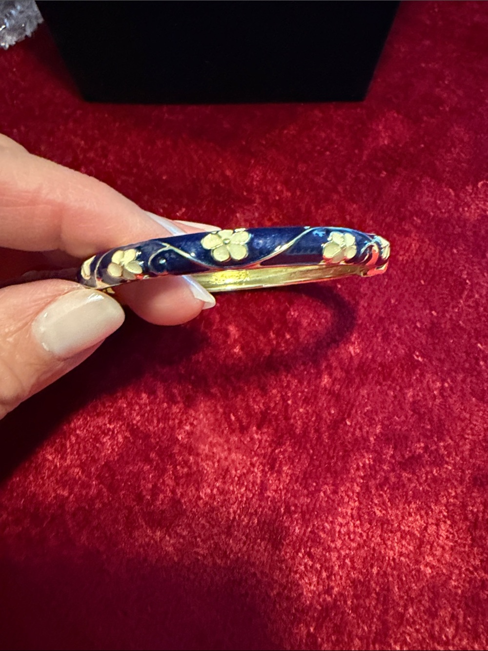 Floral Enamel Bangle Bracelet in Navy and Gold fits size  5-7.5